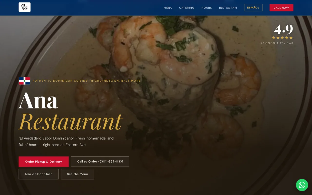 Ana Restaurant — live client site